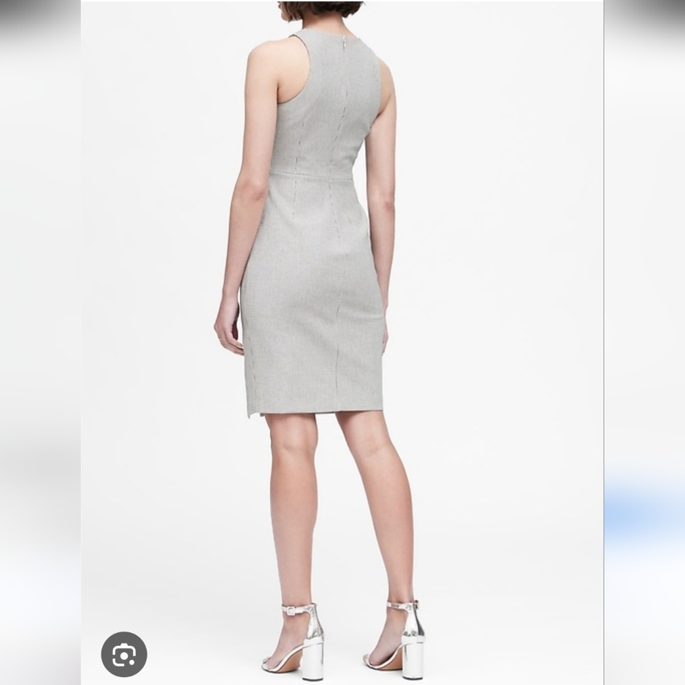 Banana Republic Bi Stretch Racer Neck Grey Sheath Mini Dress Size 10 Business - Picture 2 of 10